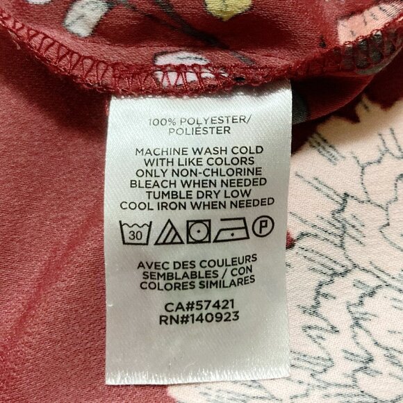 LOFT Burgundy peach black floral print long sleeve v-neck dress ~ SMALL MEDIUM - Picture 13 of 14